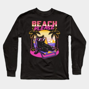 Vaporwave Summer Cat - Sunset Beach Pet Long Sleeve T-Shirt